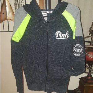 PINK VICTORIA SECRET Yellow / Dark Gray Full Zip Up Hoodie SZ M
